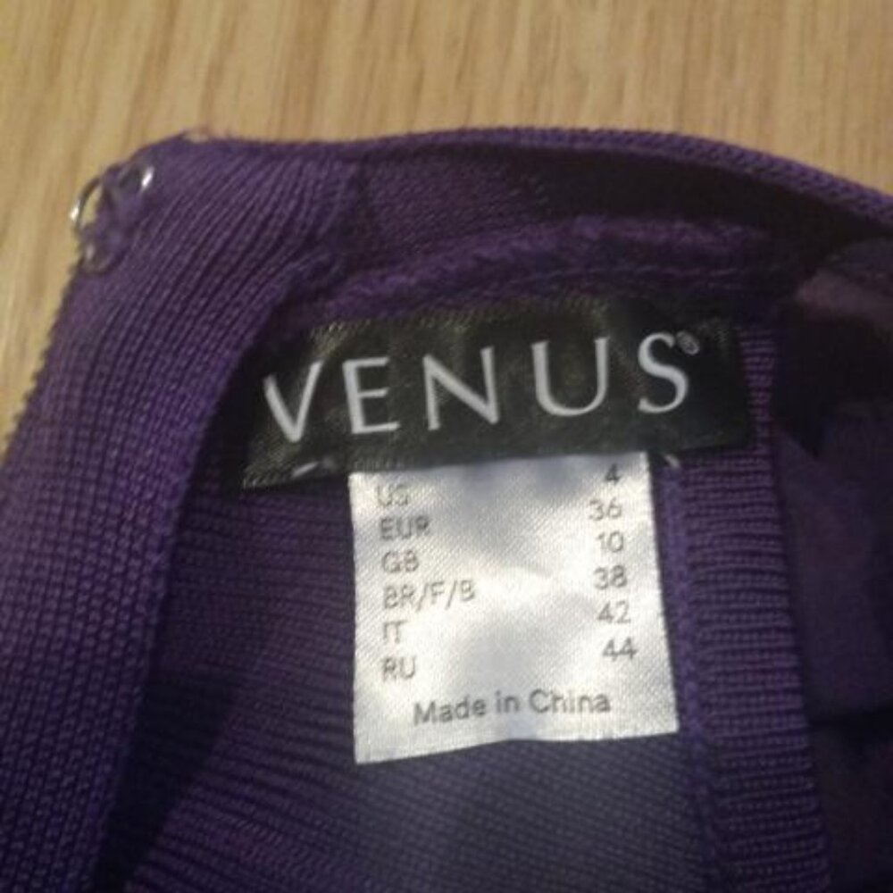 Venus Purple Chiffon Sheer Overlay Bodycon Bandage Dress Size 4 - Picture 2 of 6
